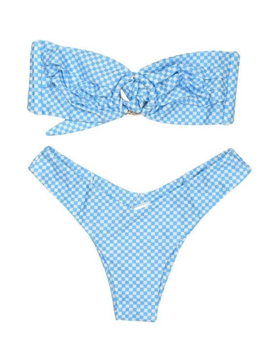 Kulani Kinis Other - Kulani Kinis Strapless Bandeau Bikini Top & Cheeky V Bottoms in Checkmate